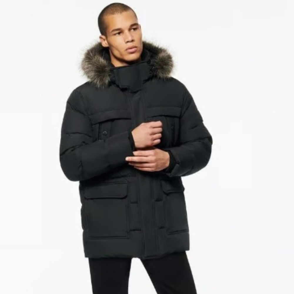 Marc New York Black Jacket Parka with Fur Trim